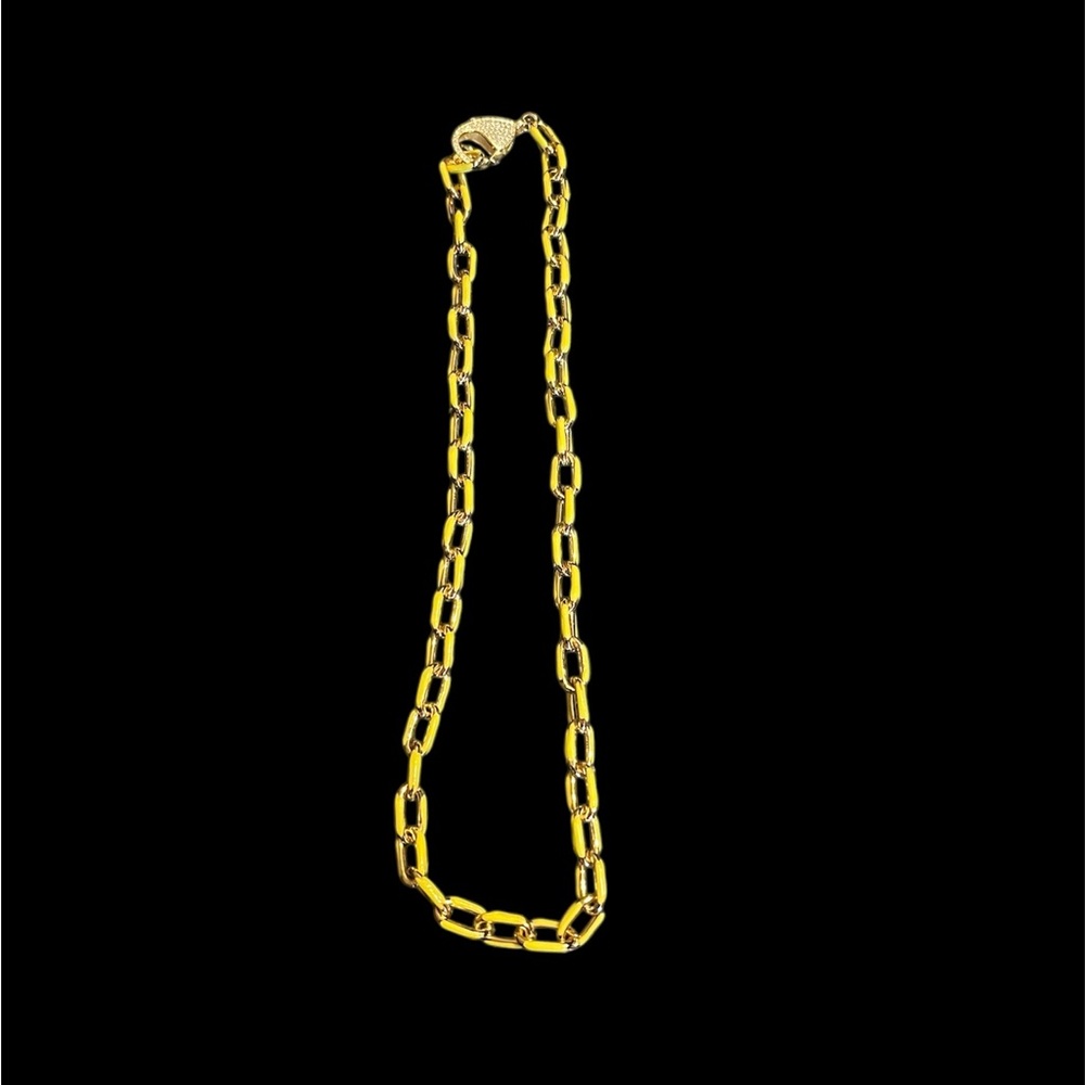 Neon Yellow & Gold Link Fashion Necklace